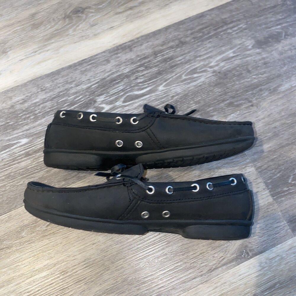 Crocs Shoes Womens W8 Wrap Colorlite Loafer Boat Black Leather Moc Toe - Picture 8 of 14